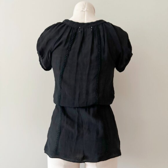 Lola Short Sleeve Blouse Black Womens Size S Tie Waist Floral Pattern - Picture 3 of 6